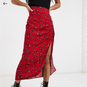 Stradivarius Ruched Jersey Pencil Skirt - Red floral